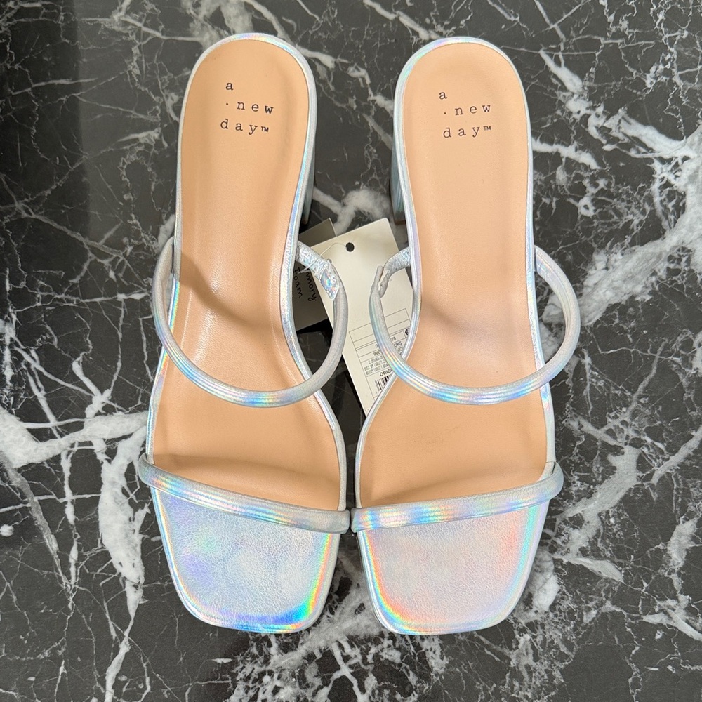 a new day iridescent strappy square-toe sandals
